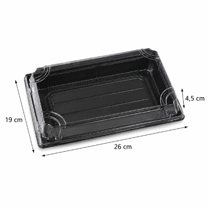 Pudełko do sushi z pokrywką rPET 26 cm x 19 cm x 4,5 cm - 50 sztuk