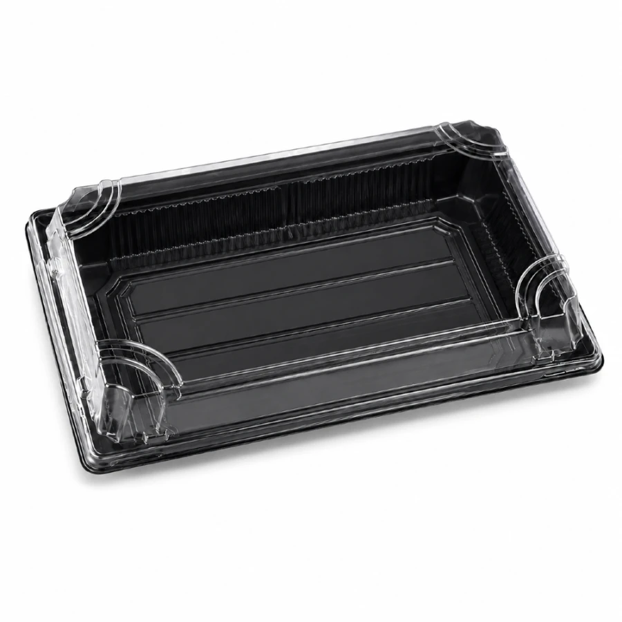Pudełko do sushi z pokrywką rPET 24 cm x 13,7 cm x 4,5 cm - 50 sztuk