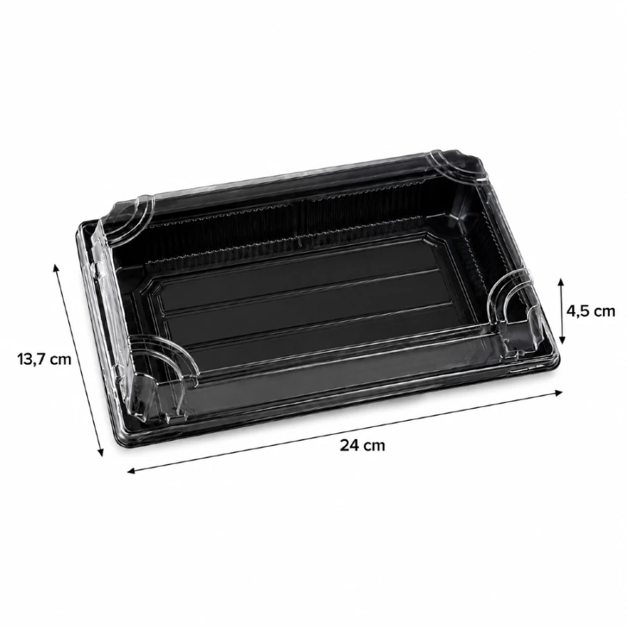 Pudełko do sushi z pokrywką rPET 24 cm x 13,7 cm x 4,5 cm - 50 sztuk
