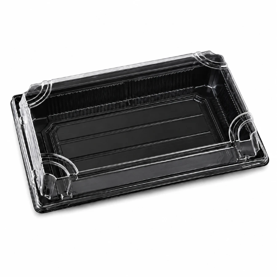 Pudełko do sushi z pokrywką rPET 21,7 cm x 13,6 cm x 4,5 cm - 50 sztuk