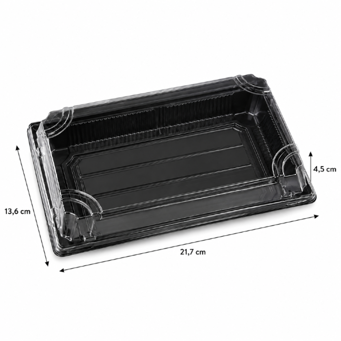 Pudełko do sushi z pokrywką rPET 21,7 cm x 13,6 cm x 4,5 cm - 50 sztuk