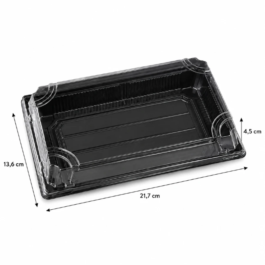 Pudełko do sushi z pokrywką rPET 21,7 cm x 13,6 cm x 4,5 cm - 50 sztuk