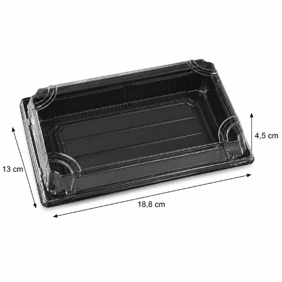 Pudełko do sushi z pokrywką rPET 18,8 cm x 13 cm x 4,5 cm - 50 sztuk