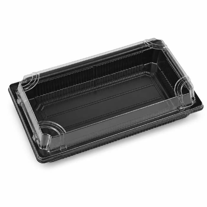 Pudełko do sushi z pokrywką rPET 16,5 cm x 11,8 cm x 4,5 cm - 50 sztuk