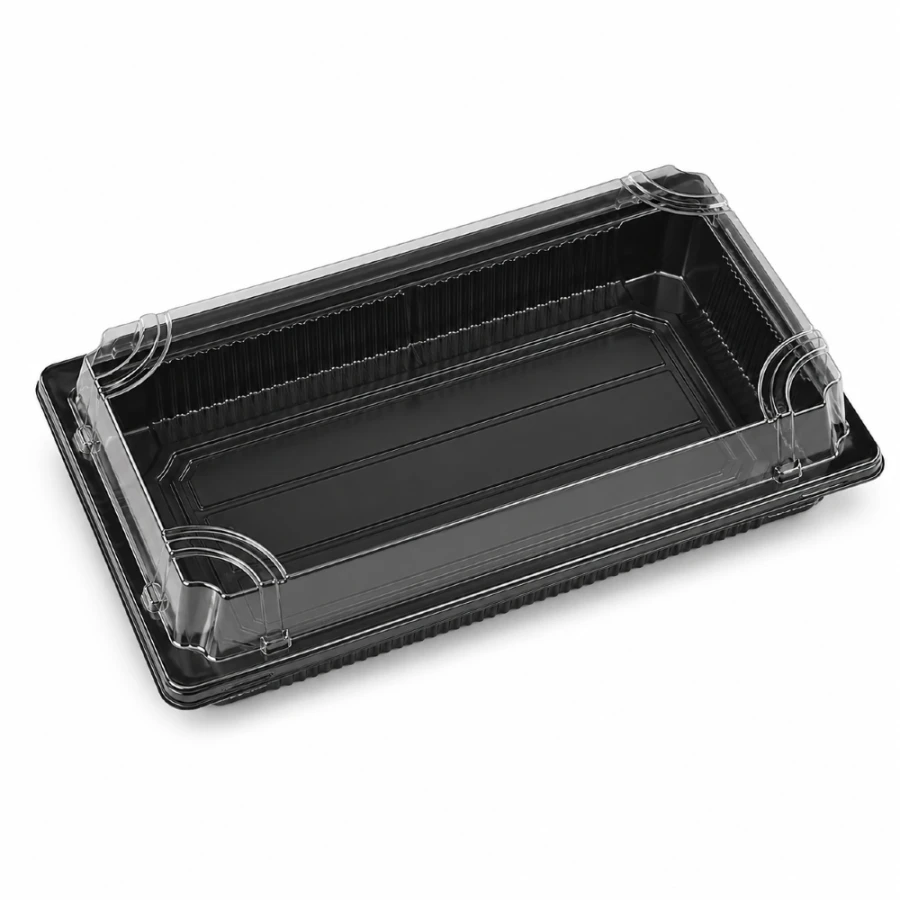 Pudełko do sushi z pokrywką rPET 16,5 cm x 11,8 cm x 4,5 cm - 50 sztuk