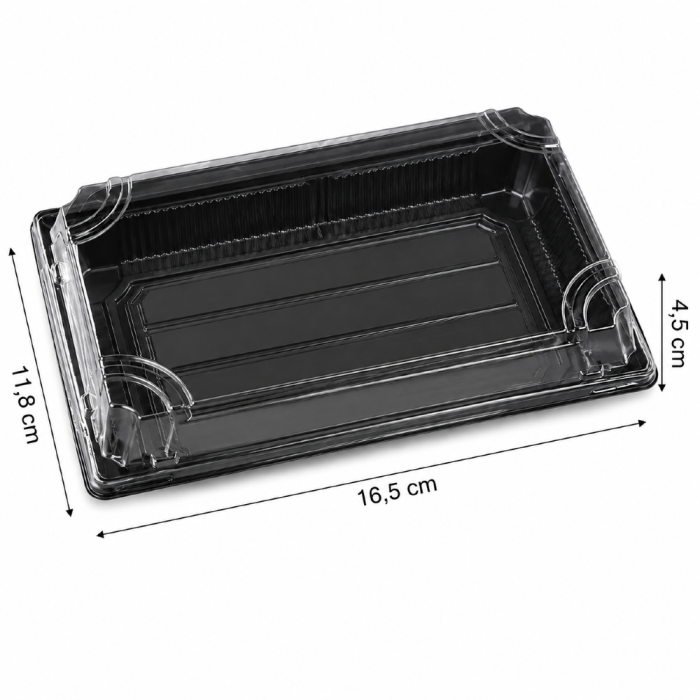 Pudełko do sushi z pokrywką rPET 16,5 cm x 11,8 cm x 4,5 cm - 50 sztuk
