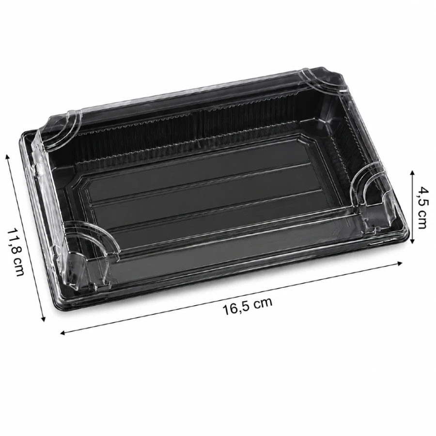Pudełko do sushi z pokrywką rPET 16,5 cm x 11,8 cm x 4,5 cm - 50 sztuk