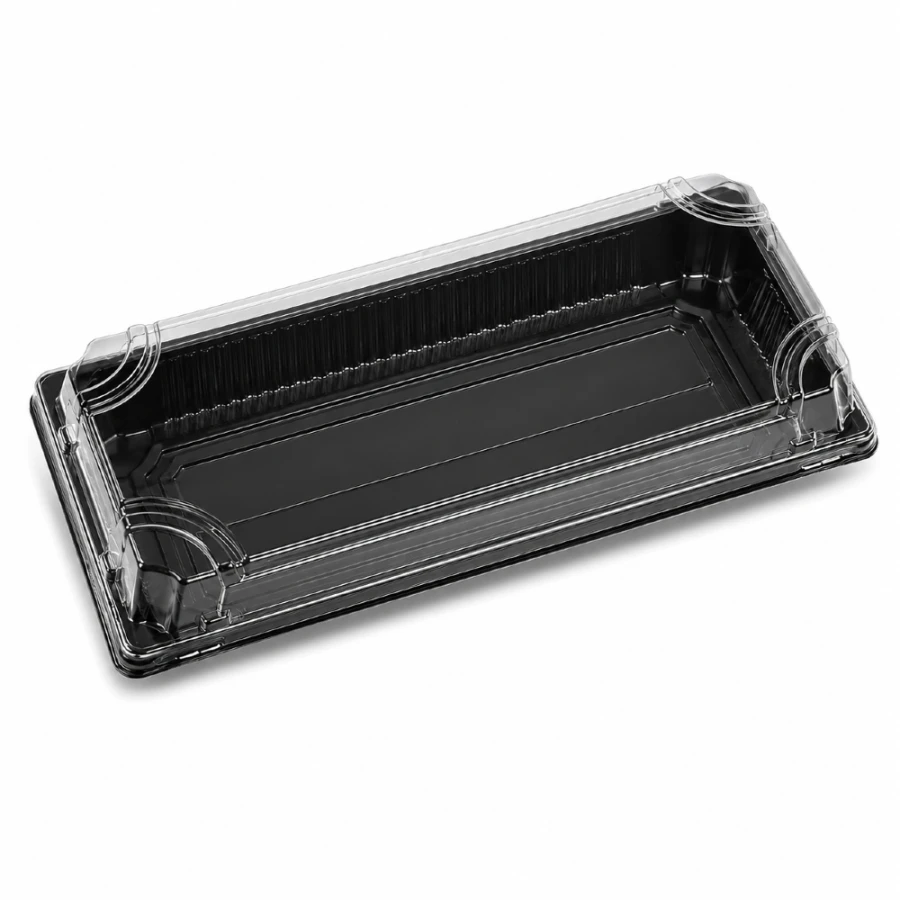 Pudełko do sushi z pokrywką rPET 22,4 cm x 9,4 cm x 4,5 cm - 50 sztuk
