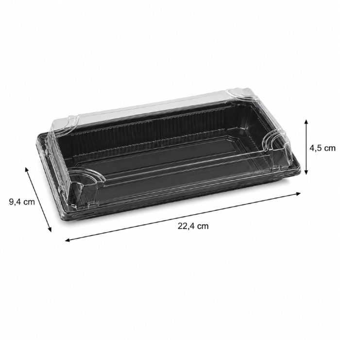 Pudełko do sushi z pokrywką rPET 22,4 cm x 9,4 cm x 4,5 cm - 50 sztuk