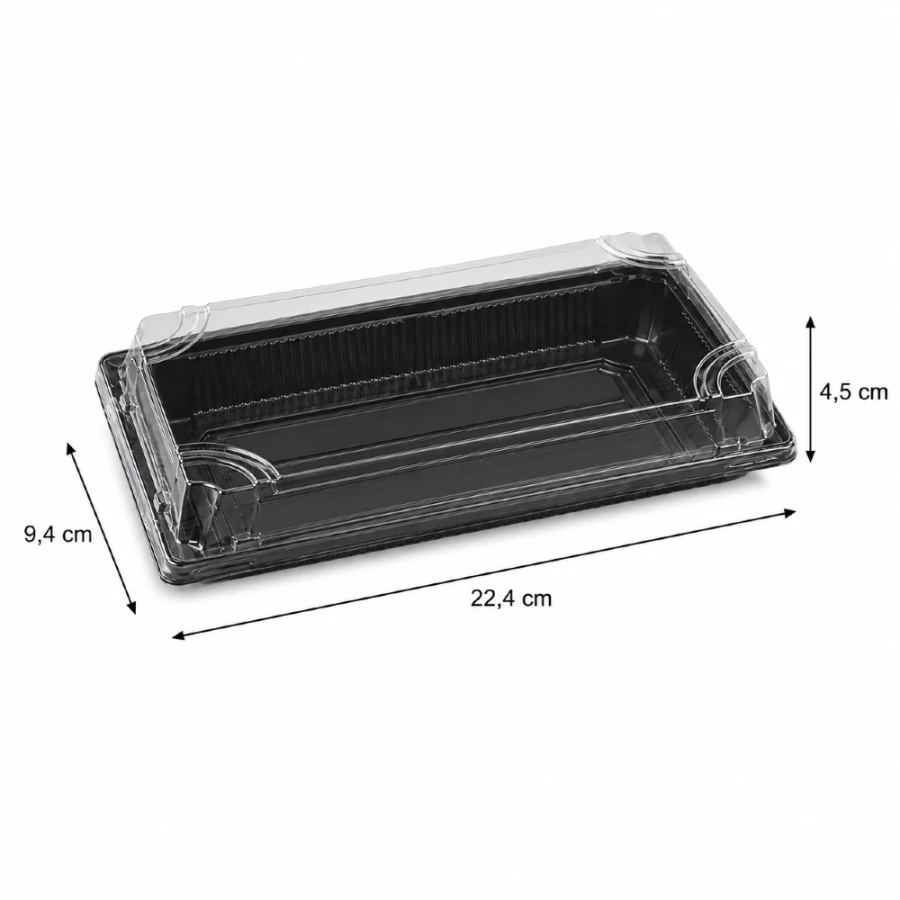 Pudełko do sushi z pokrywką rPET 22,4 cm x 9,4 cm x 4,5 cm - 50 sztuk