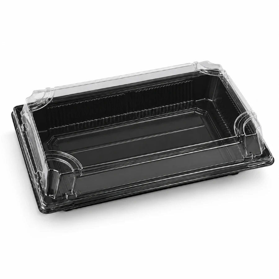 Pudełko do sushi z pokrywką rPET 16,7 cm x 9,3 cm x 4,5 cm - 50 sztuk