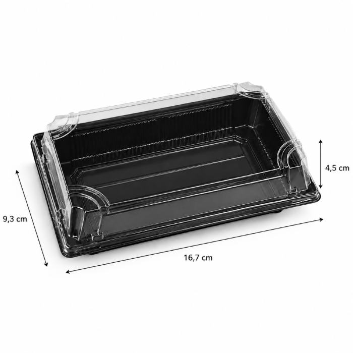Pudełko do sushi z pokrywką rPET 16,7 cm x 9,3 cm x 4,5 cm - 50 sztuk