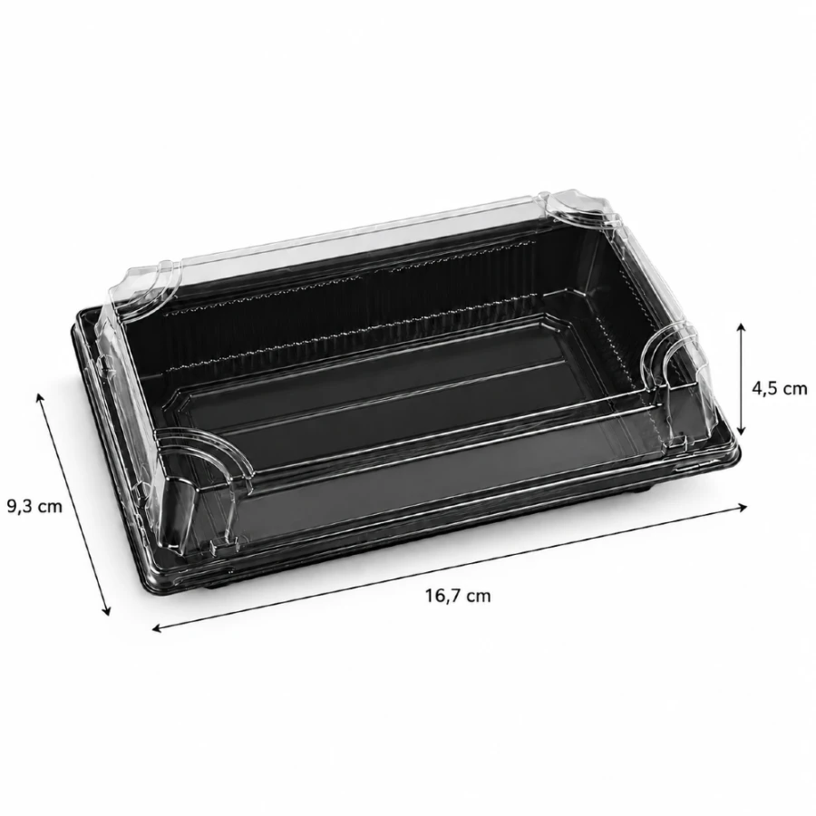 Pudełko do sushi z pokrywką rPET 16,7 cm x 9,3 cm x 4,5 cm - 50 sztuk