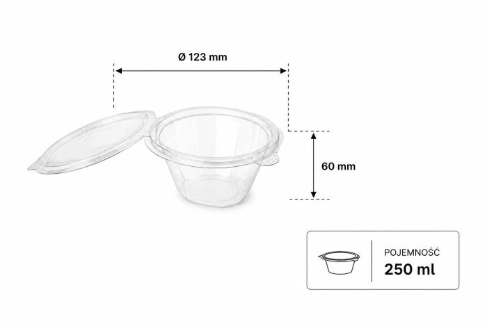 Pojemnik sałatkowy z pokrywka okrągły PET 250 ml - 50 sztuk