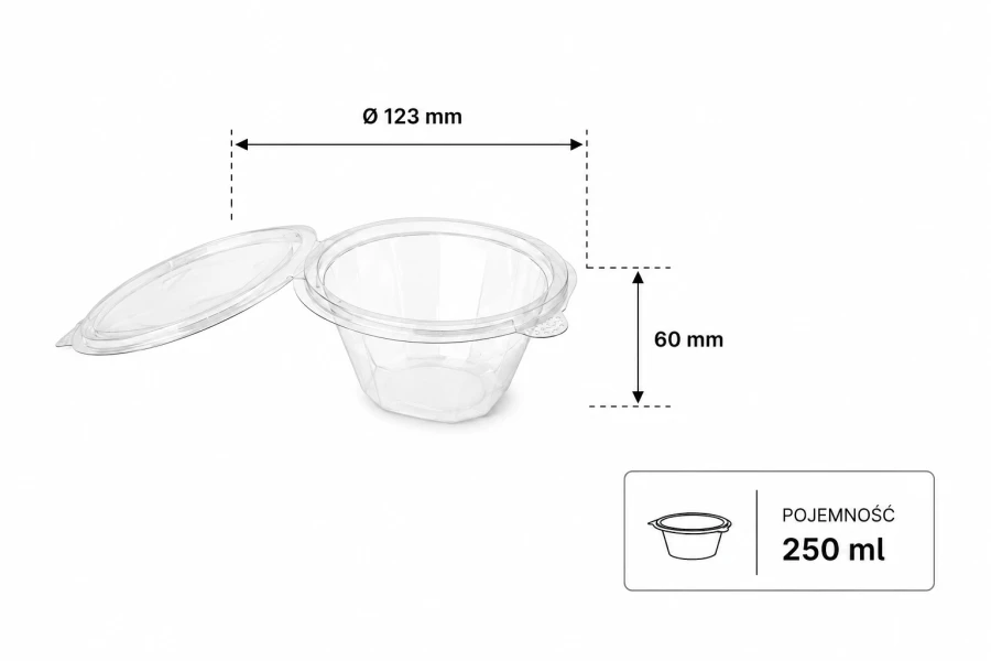 Pojemnik sałatkowy z pokrywka okrągły PET 250 ml - 50 sztuk