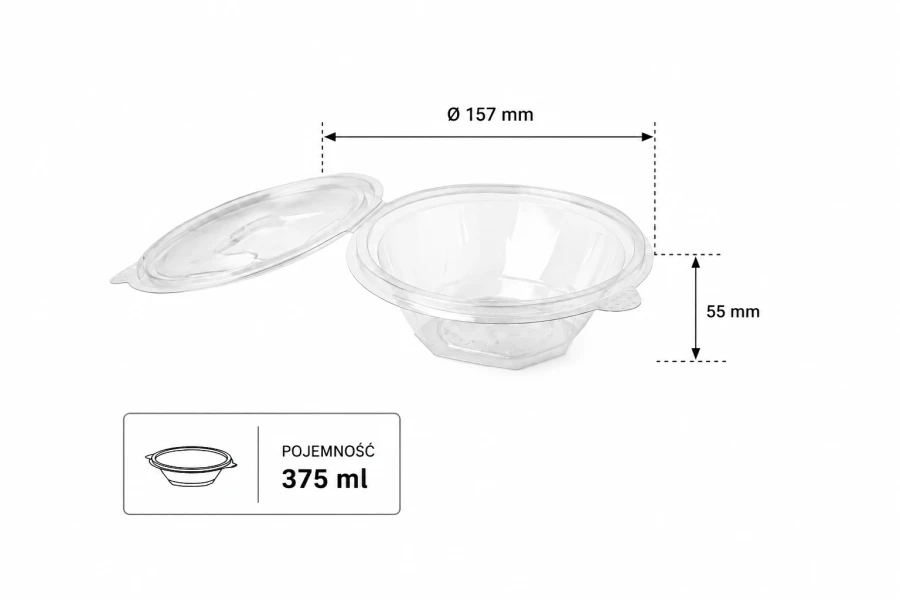 Pojemnik sałatkowy z pokrywka okrągły PET 375 ml - 50 sztuk