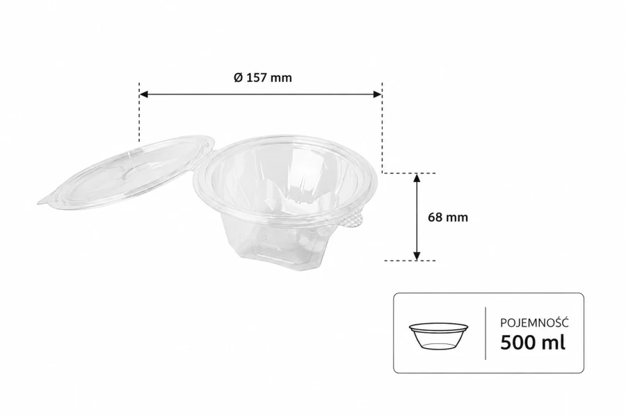 Pojemnik sałatkowy z pokrywka okrągły PET 500 ml - 50 sztuk