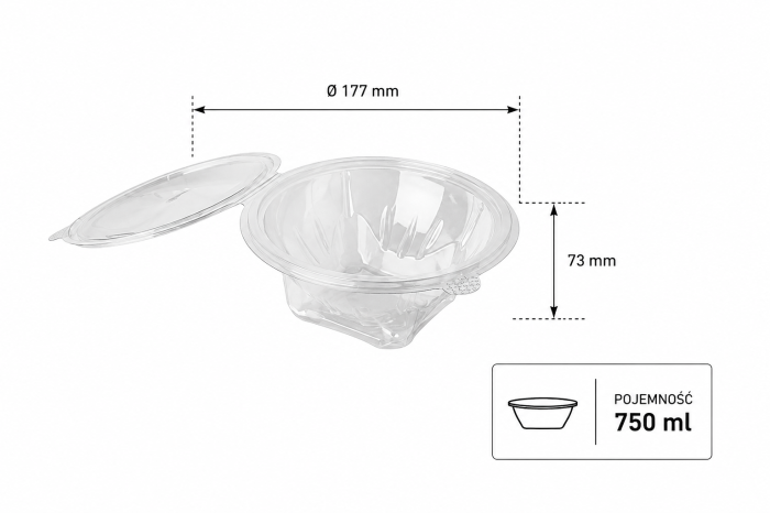 Pojemnik sałatkowy z pokrywka okrągły PET 750 ml - 50 sztuk