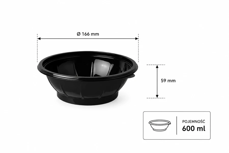 Pojemnik na sałatkę okrągły czarny PET 600 ml - 50 sztuk