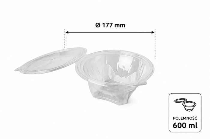 Pojemnik sałatkowy z pokrywka okrągły PET 600 ml - 50 sztuk