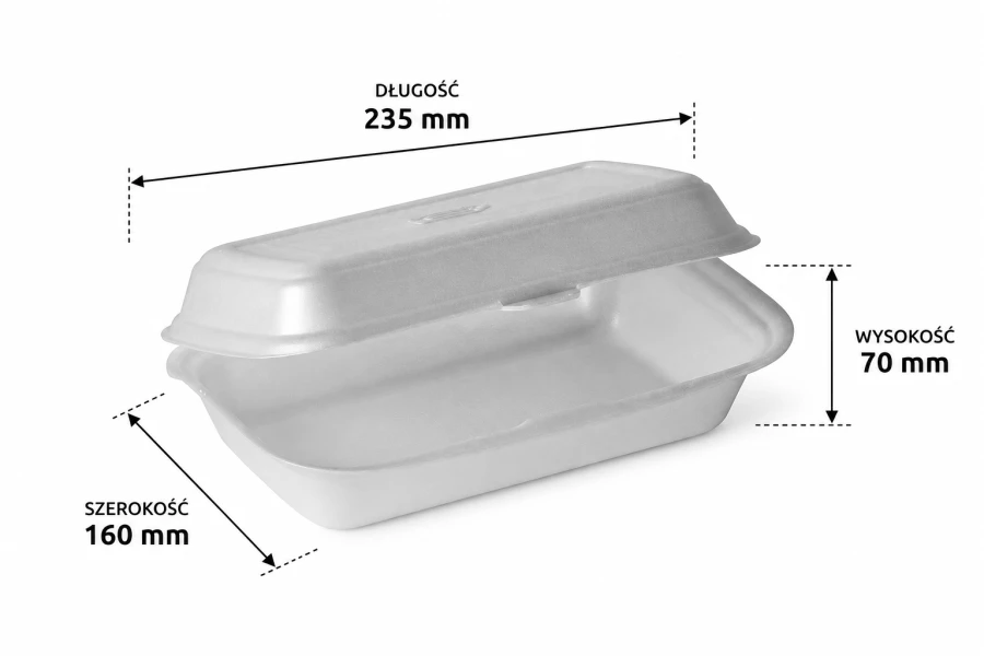 Opakowanie ze styropianu z pokrywką Menubox XPS 23,5 cm x 16 cm x 7 cm - 125 sztuk