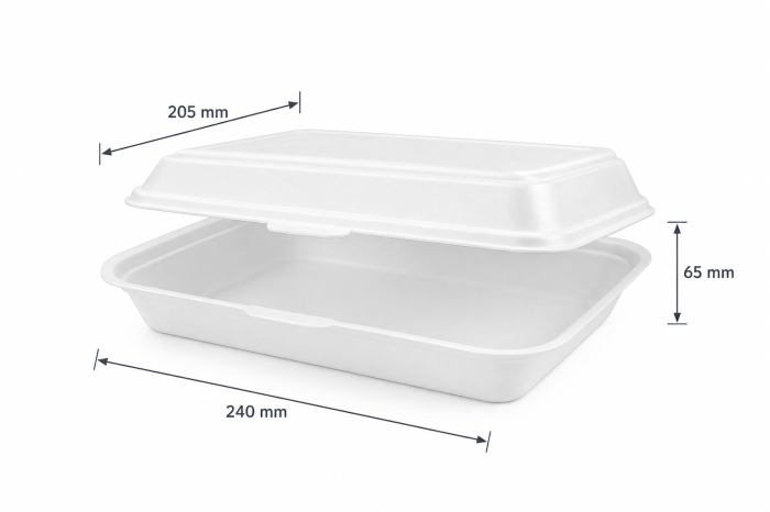 Opakowanie ze styropianu z pokrywką Menubox XPS 20,5 cm x 24 cm x 6,5 cm - 125 sztuk