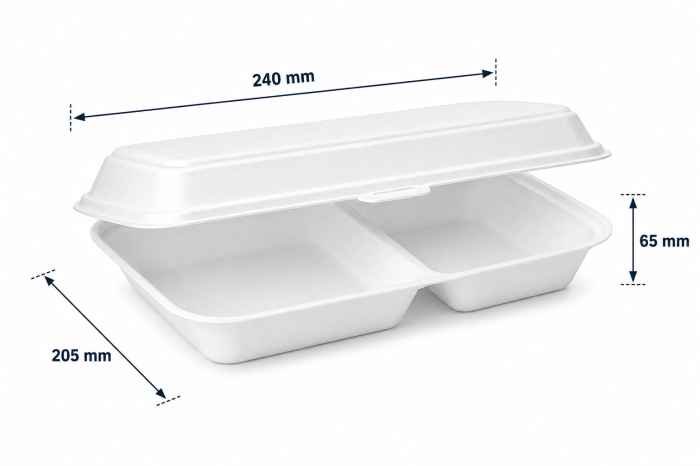Opakowanie ze styropianu z pokrywką 2-dzielne Menubox XPS 20,5 cm x 24 cm x 6,5 cm - 125 sztuk
