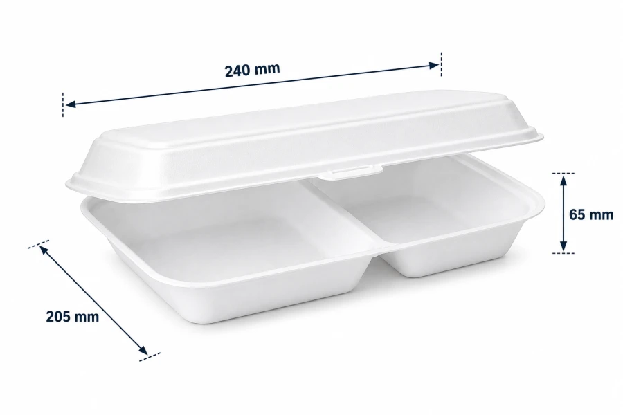 Opakowanie ze styropianu z pokrywką 2-dzielne Menubox XPS 20,5 cm x 24 cm x 6,5 cm - 125 sztuk