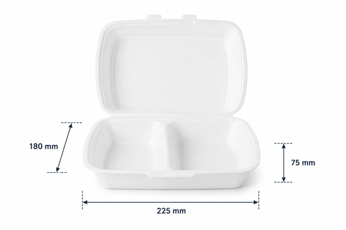 Opakowanie ze styropianu z pokrywką 2-dzielne Menubox XPS 22,5 cm x 18 cm x 7,5 cm - 250 sztuk