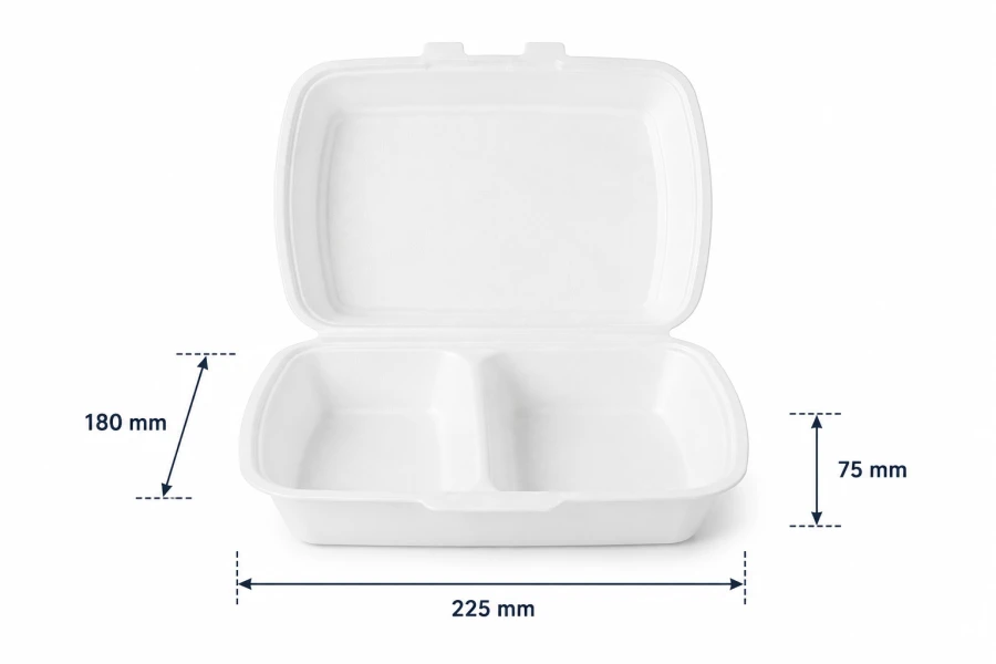 Opakowanie ze styropianu z pokrywką 2-dzielne Menubox XPS 22,5 cm x 18 cm x 7,5 cm - 250 sztuk