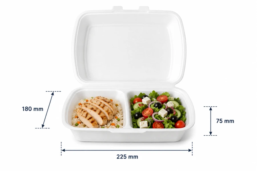 Opakowanie ze styropianu z pokrywką 2-dzielne Menubox XPS 22,5 cm x 18 cm x 7,5 cm - 250 sztuk
