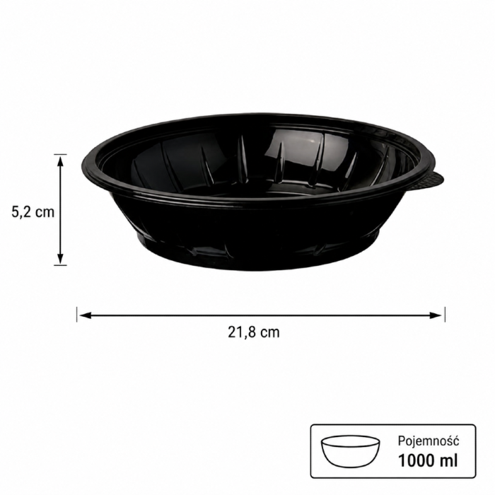 Pojemnik na sałatkę okrągły czarny PET 1000 ml - 50 sztuk