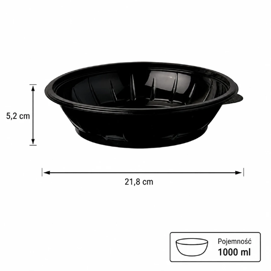 Pojemnik na sałatkę okrągły czarny PET 1000 ml - 50 sztuk