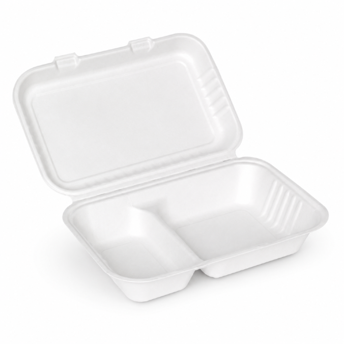 Menubox z trzciny cukrowej z pokrywką T2 dwukomorowy 24,5 cm x 20 cm x 7 cm - 20 sztuk