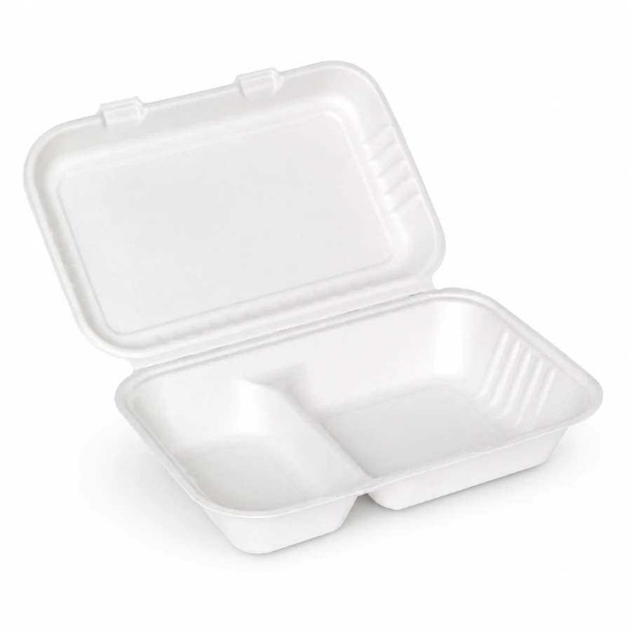 Menubox z trzciny cukrowej z pokrywką T2 dwukomorowy 24,5 cm x 20 cm x 7 cm - 20 sztuk