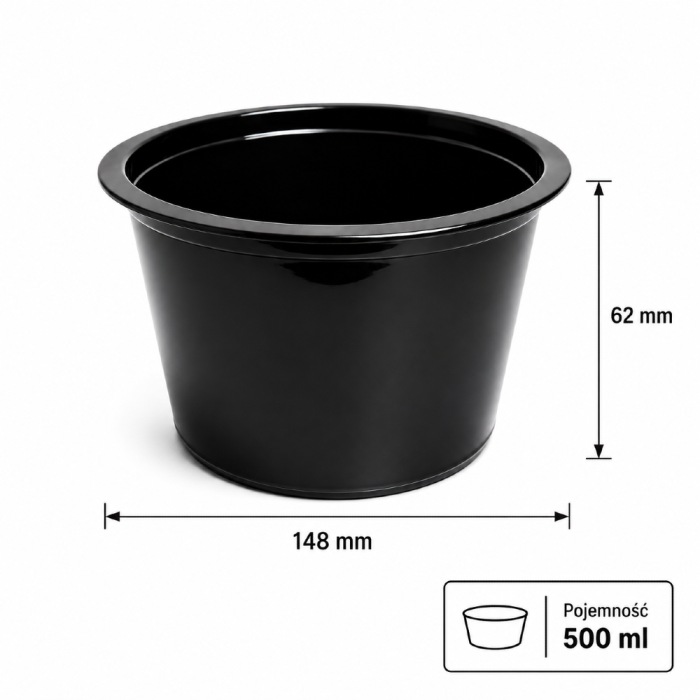 Miska czarna na zupę do zgrzewu fi 148 mm, 500 ml PP - 50 sztuk