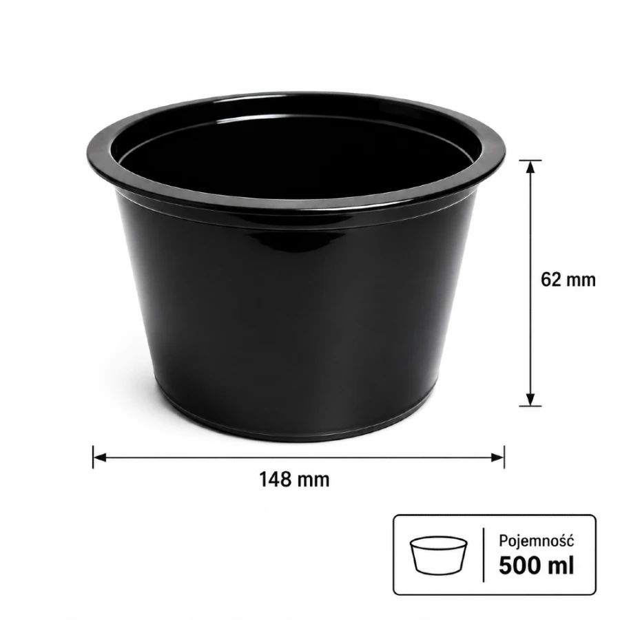 Miska czarna na zupę do zgrzewu fi 148 mm, 500 ml PP - 50 sztuk