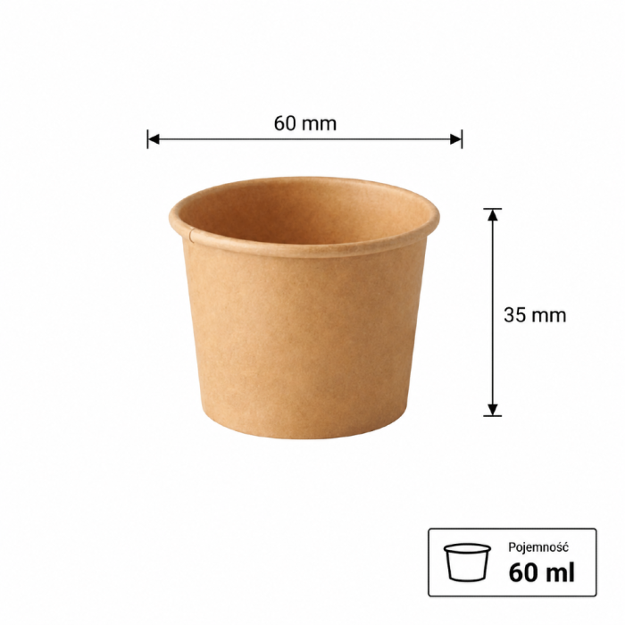 Pojemnik papierowy kraft 60 ml, fi 60 mm - 50 sztuk