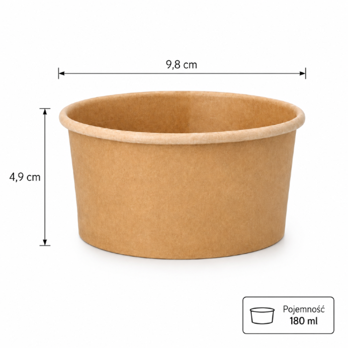 Kubek papierowy na zupę 180 ml kraft fi 98 mm - 25 sztuk