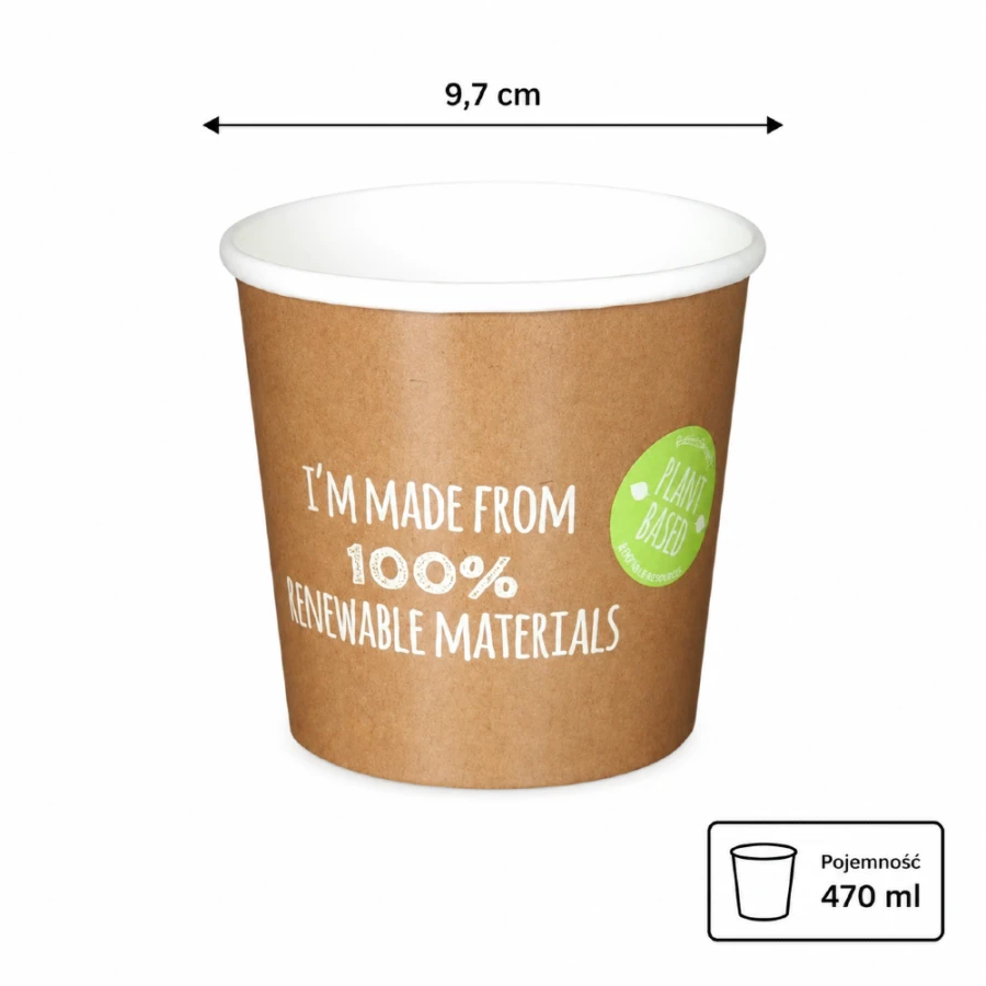 Pojemnik papierowy na zupę kraft 470 ml fi 97 mm - 25 sztuk