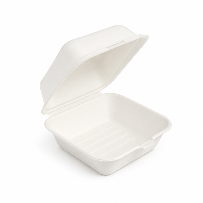 Opakowanie z trzciny cukrowej z pokrywką burger box 15,2 cm x 15,2 cm x 7,5 cm - 50 sztuk