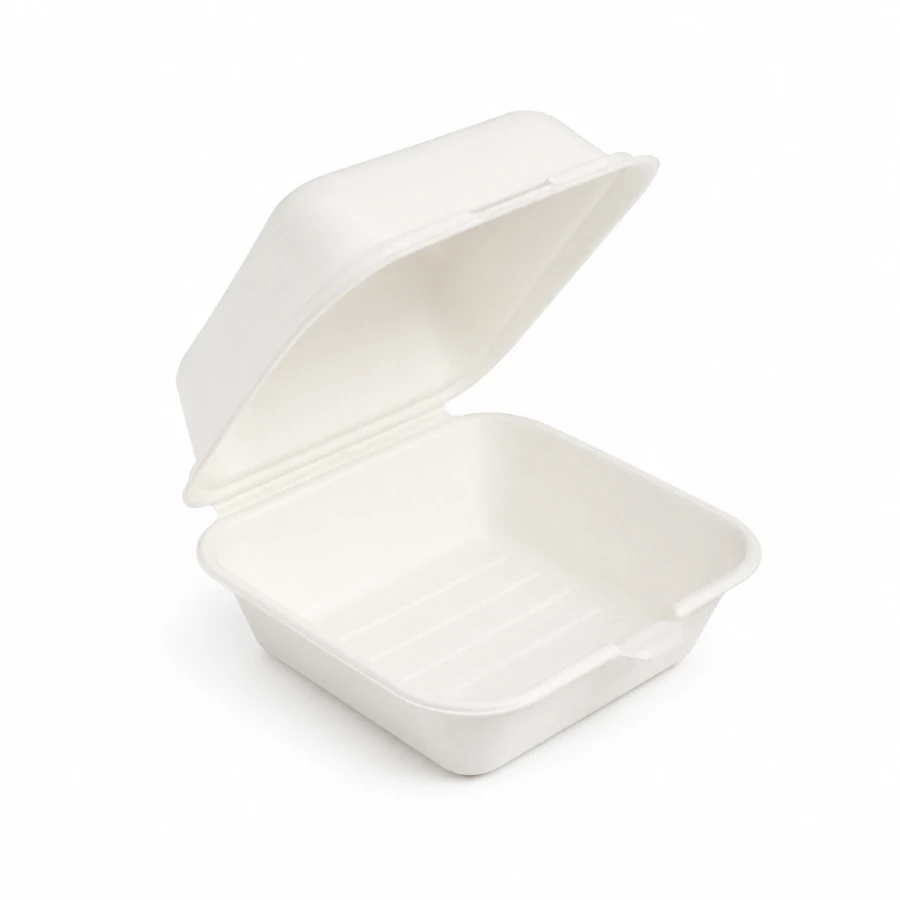 Opakowanie z trzciny cukrowej z pokrywką burger box 15,2 cm x 15,2 cm x 7,5 cm - 50 sztuk