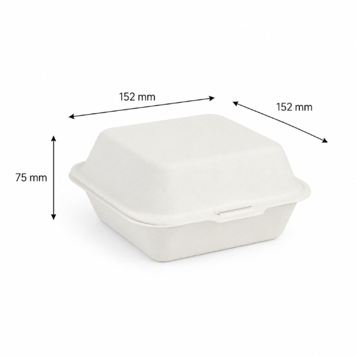 Opakowanie z trzciny cukrowej z pokrywką burger box 15,2 cm x 15,2 cm x 7,5 cm - 50 sztuk