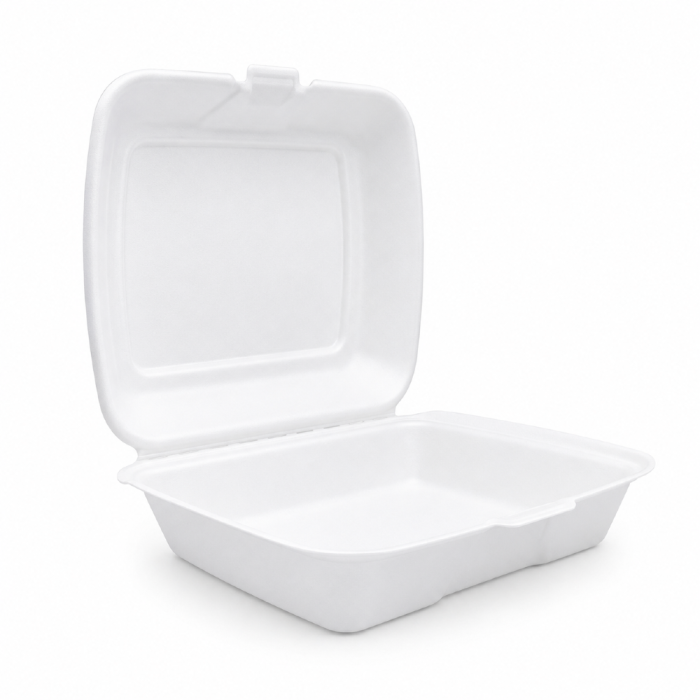 Opakowanie z trzciny cukrowej z pokrywką 1-komorowe 23 cm x 20,5 cm x 7 cm- 50 sztuk