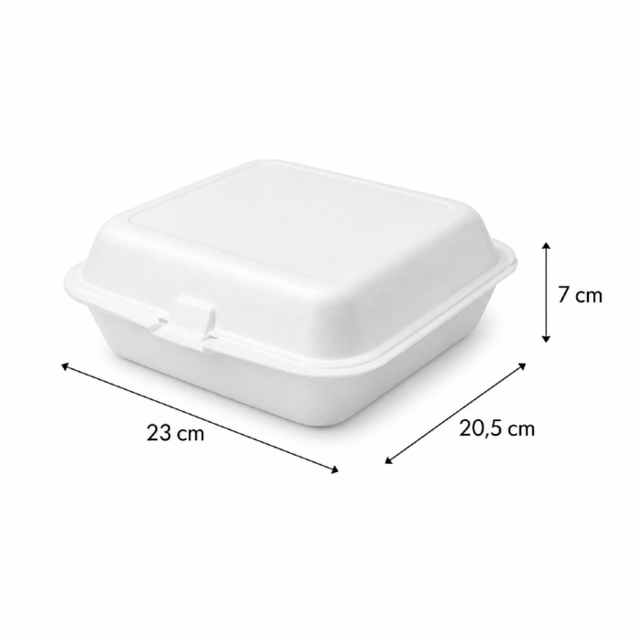 Opakowanie z trzciny cukrowej z pokrywką 1-komorowe 23 cm x 20,5 cm x 7 cm- 50 sztuk