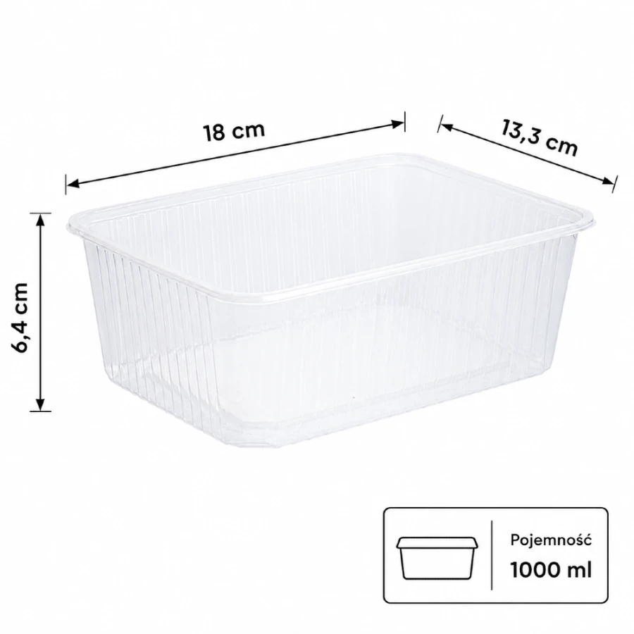 Pojemnik prostokątny PP 1000 ml 18 cm x 13,3 cm - 50 sztuk