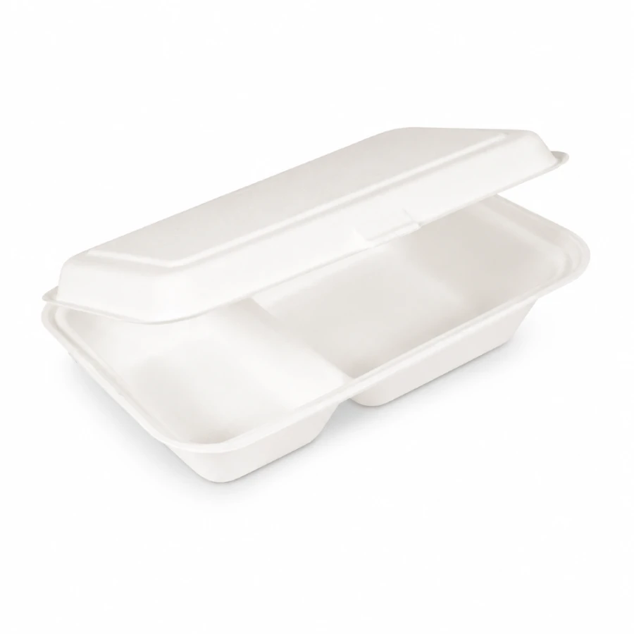 Opakowanie z trzciny cukrowej z pokrywką 620 ml dwudzielne 25 cm x 16,2 cm x 6,3 cm - 50 sztuk