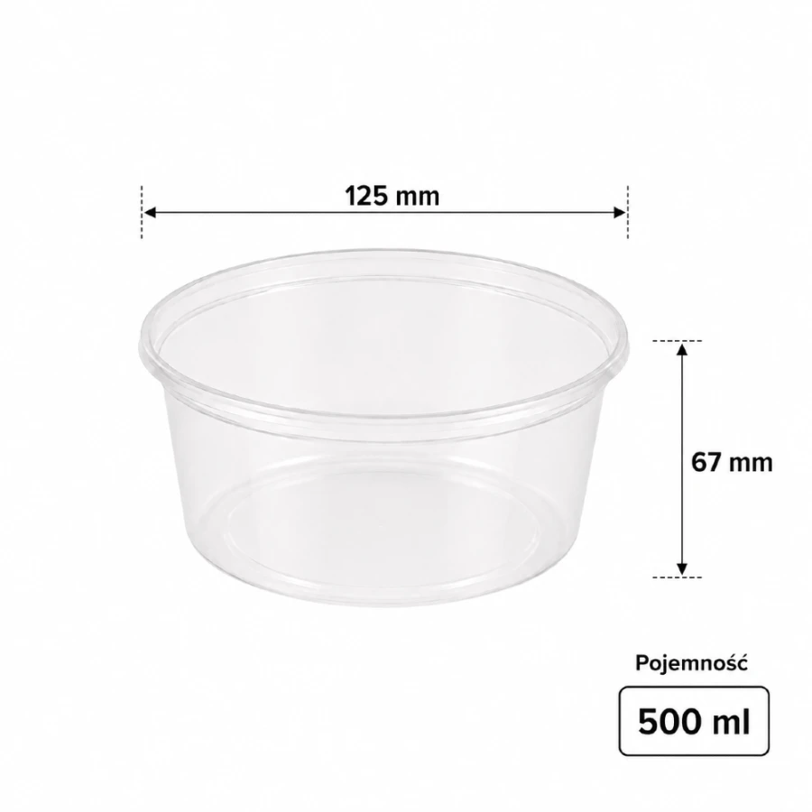 Pojemnik przezroczysty z PP, na zupę, 500 ml , fi 125 mm - 50 sztuk