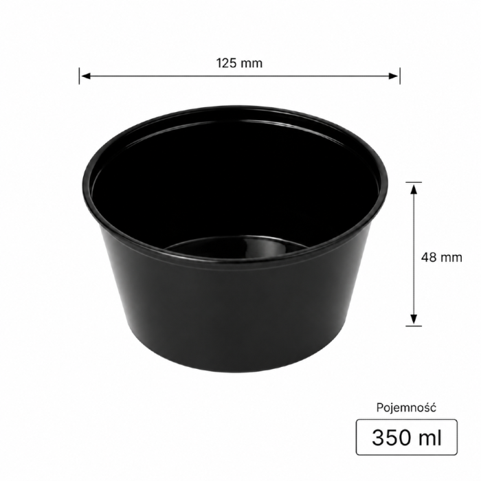 Pojemnik czarny z PP, na zupę, 350 ml , fi 125 mm - 50 sztuk