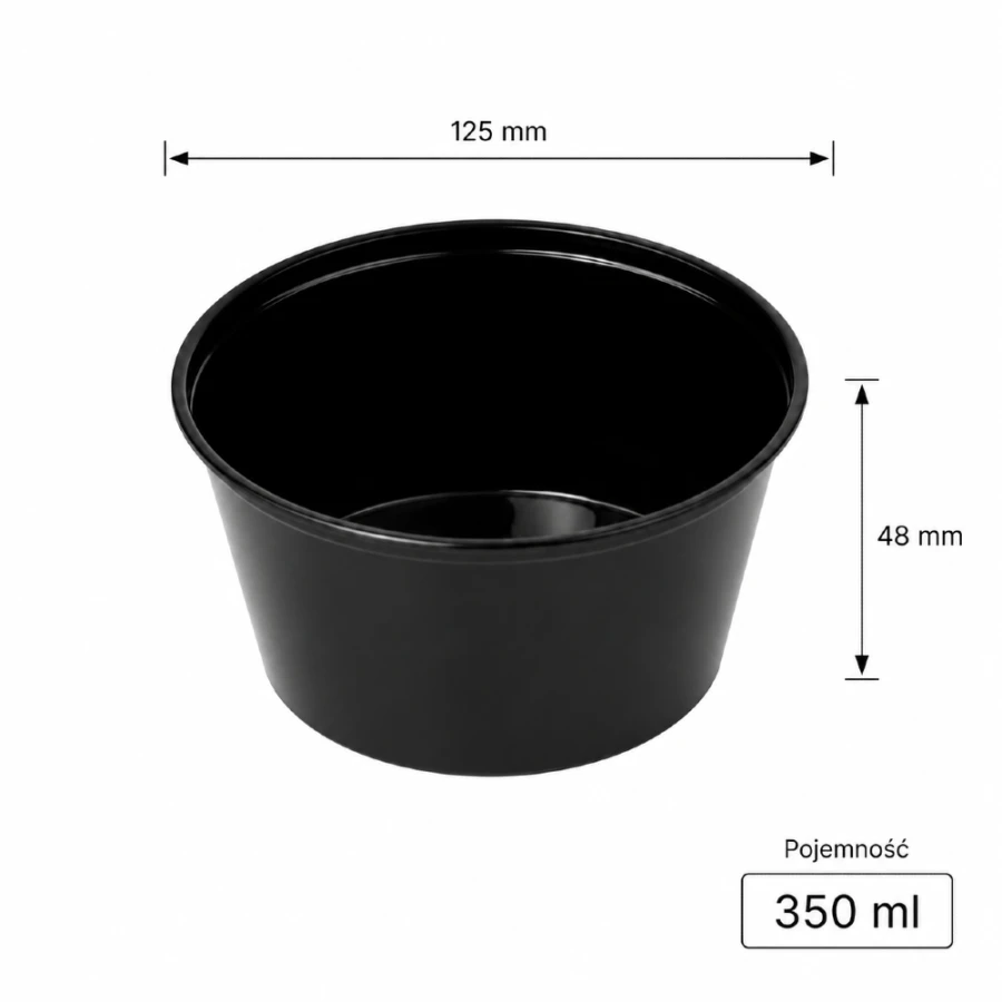 Pojemnik czarny z PP, na zupę, 350 ml , fi 125 mm - 50 sztuk